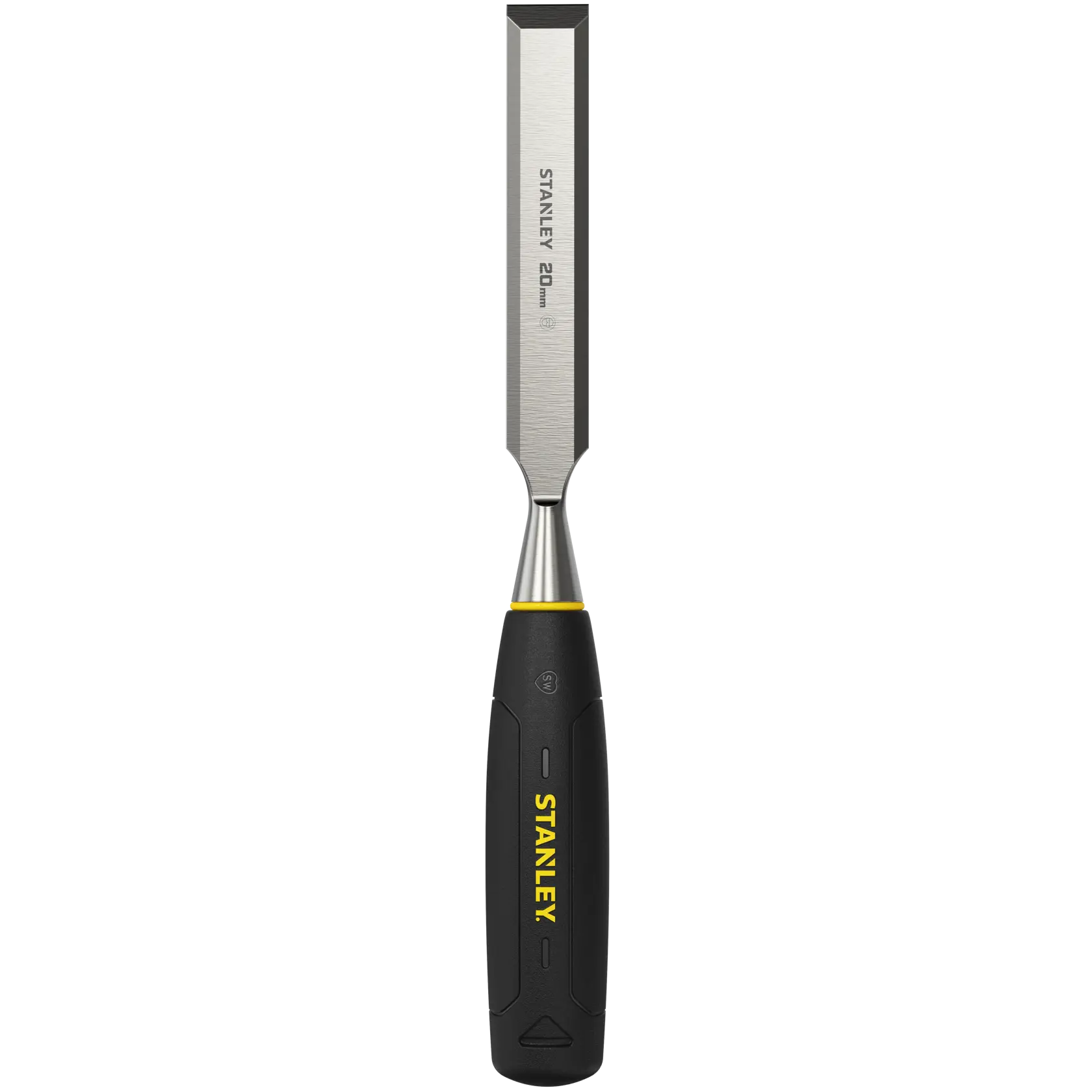 STANLEY 20mm chisel with black and yellow handle, shown upright against a white background.