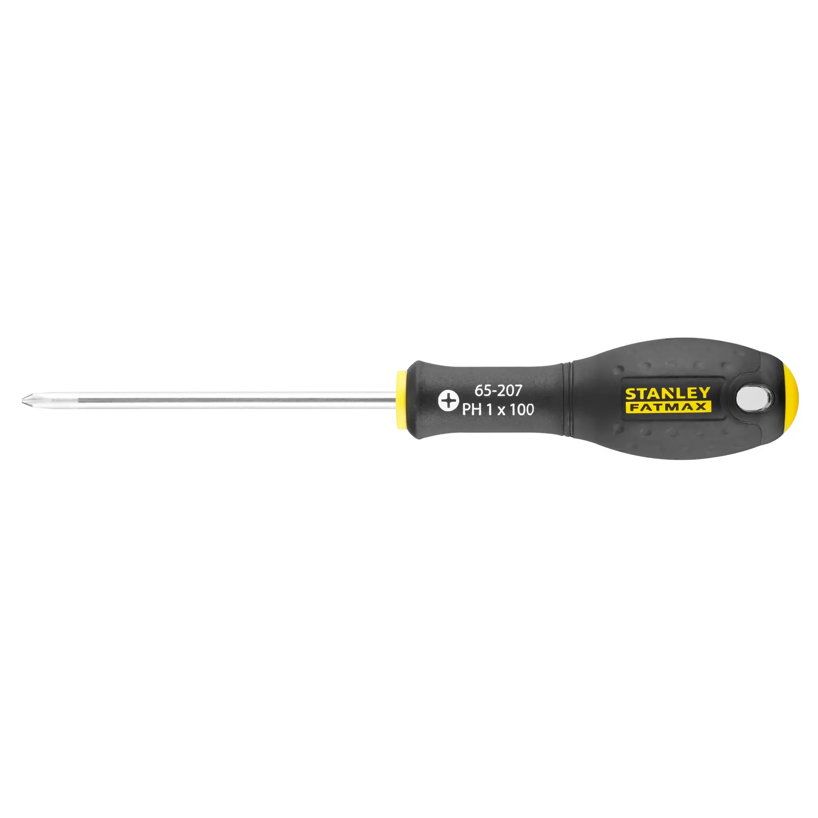 STANLEY 0-65-207 Phillips screwdriver, black and yellow handle, side view, FATMAX branding