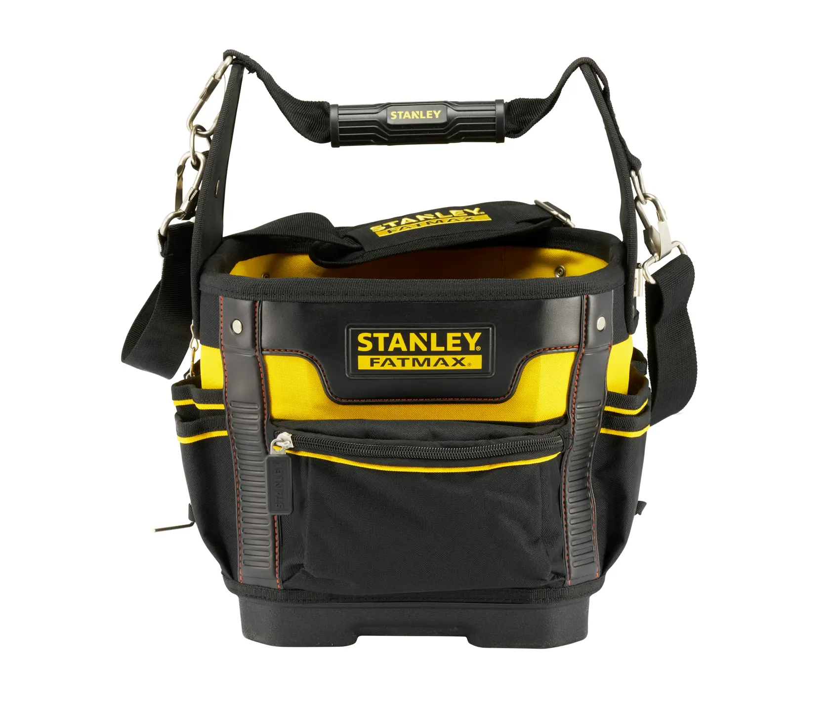 STANLEY 1-93-952 tool bag, FATMAX series, black and yellow, front view on white background.