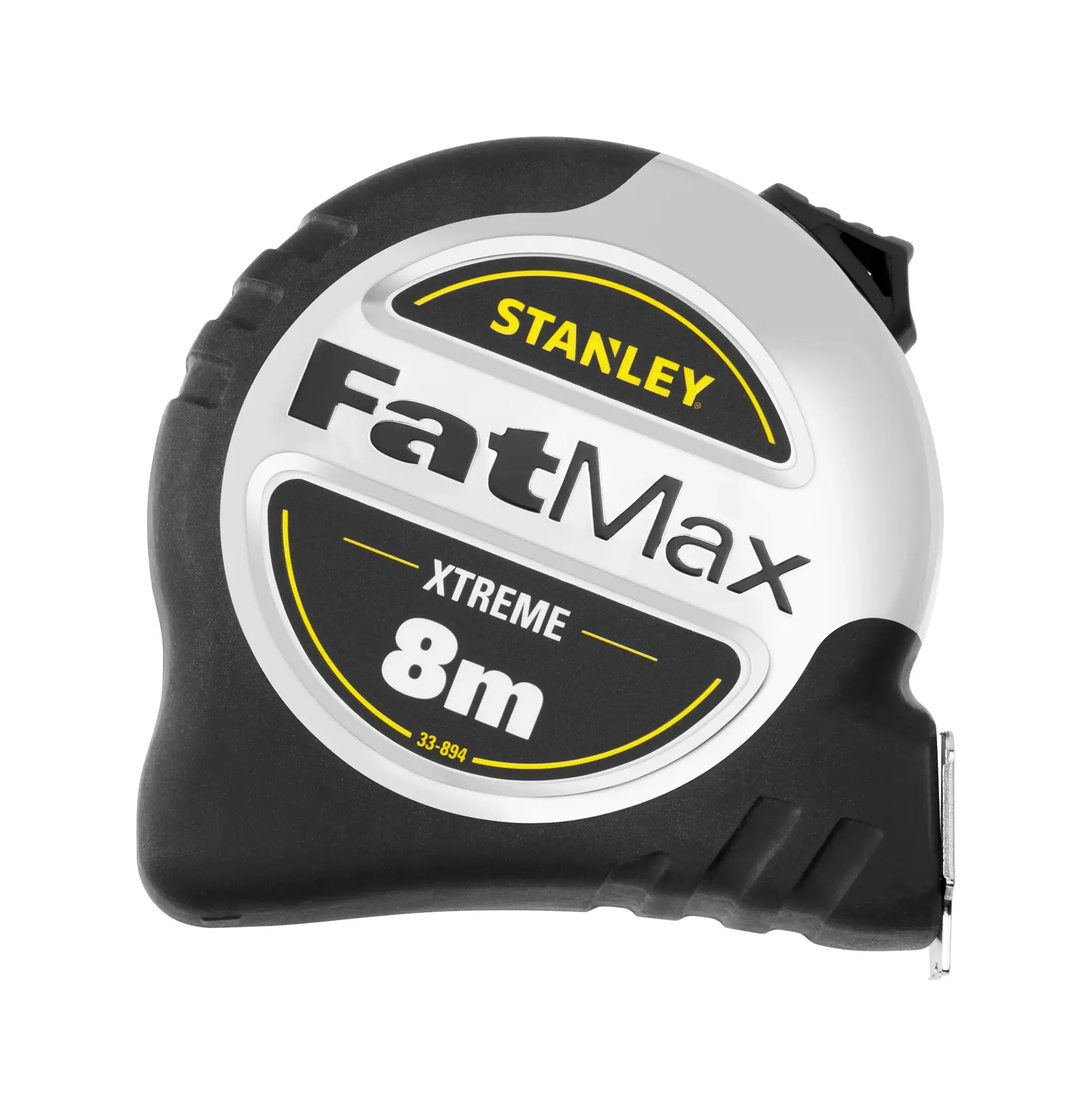 Stanley FatMax Xtreme tape measure with an 8m length and robust black and silver casing.