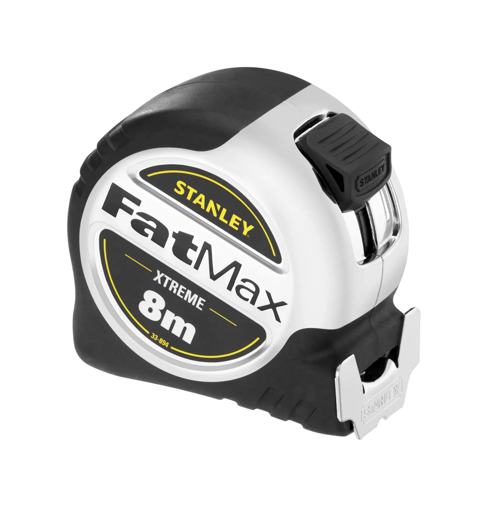 Stanley FatMax Xtreme 8m tape measure with black and silver casing, SKU 33-894.