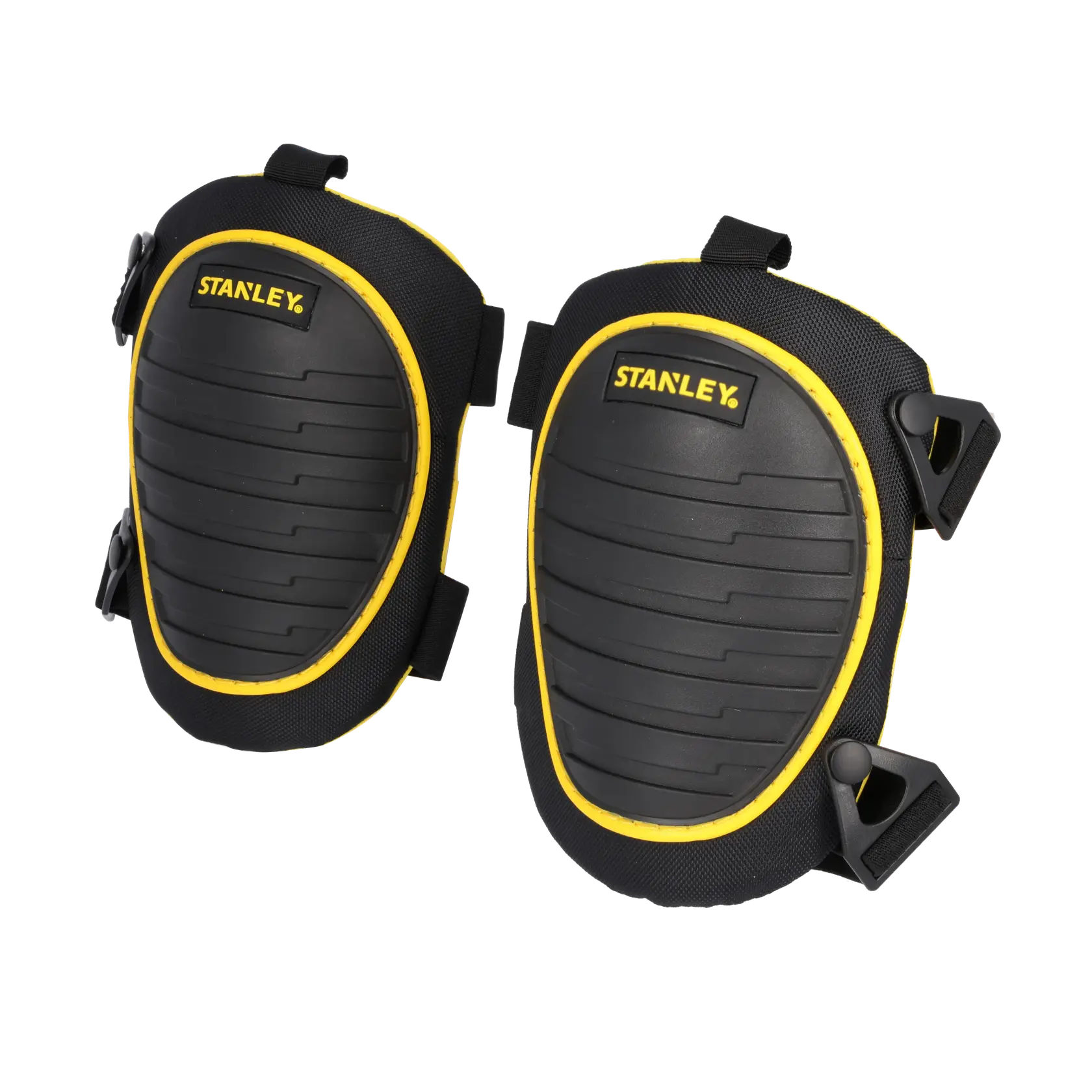 STANLEY FMST82961-1 black and yellow knee pads, product photo on white background, protective gear category.