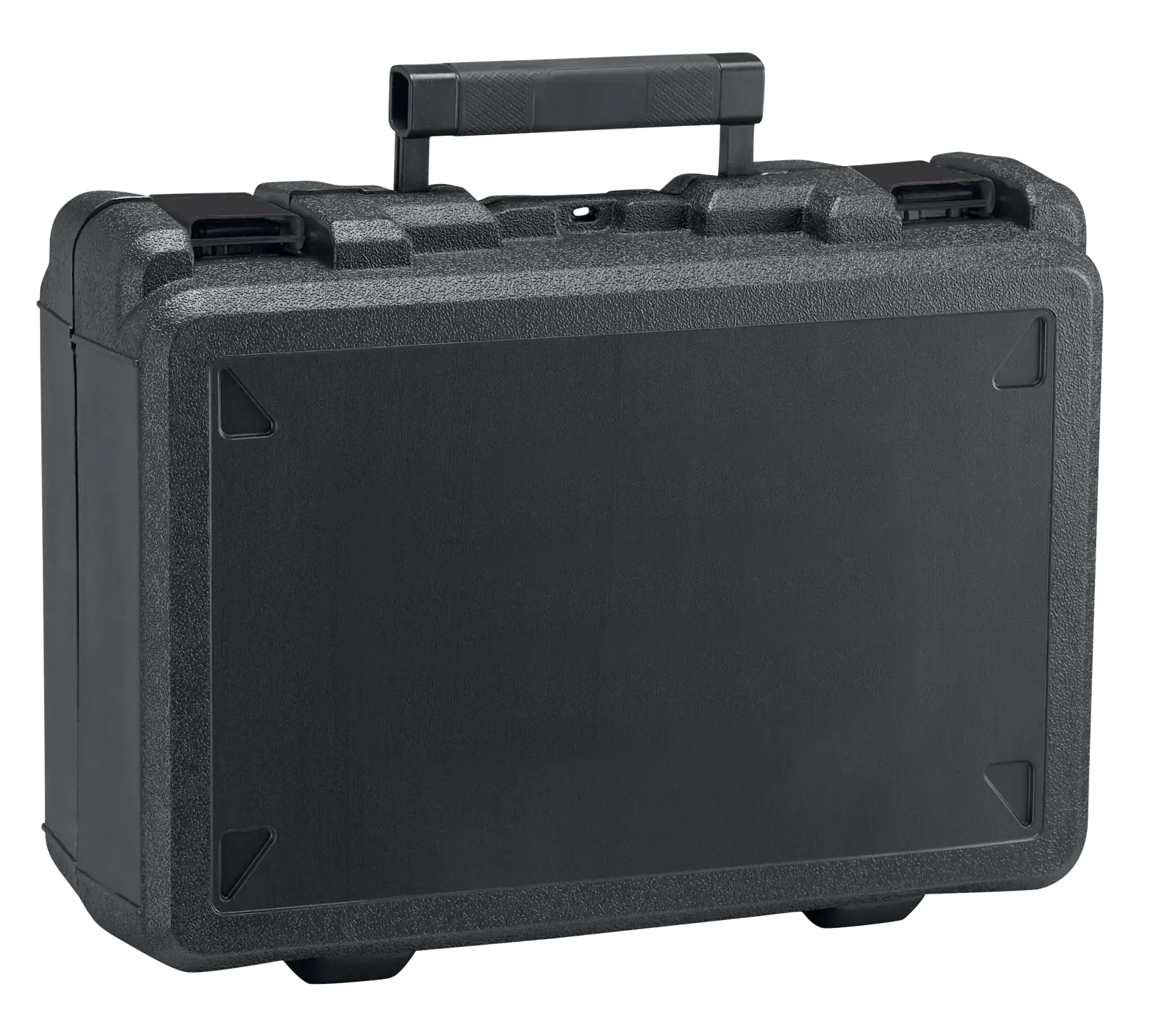 STANLEY SBH20S2K black hard plastic tool case, front angle, sturdy handle, rectangular design