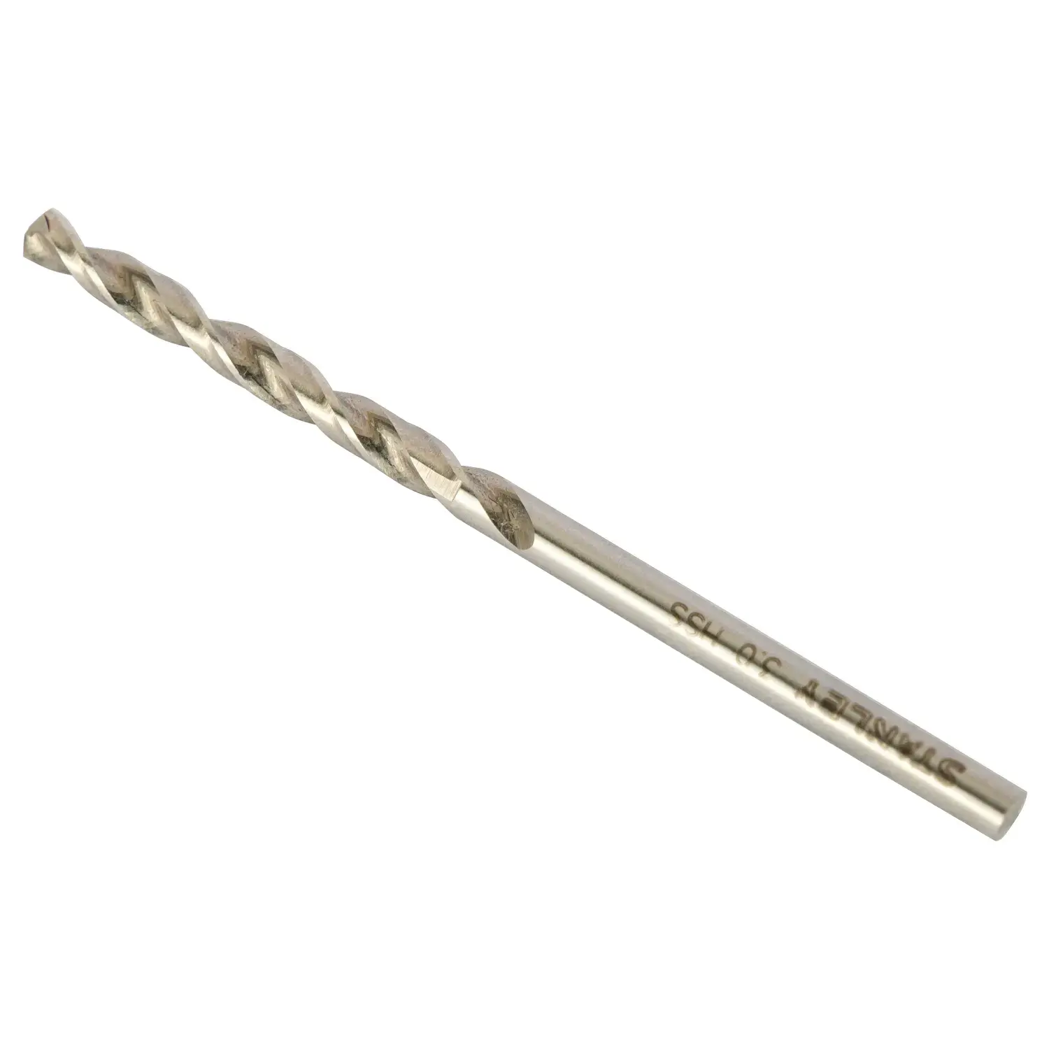 STANLEY STA50029B10 metal drill bit, silver finish, angled side view, photography product image.