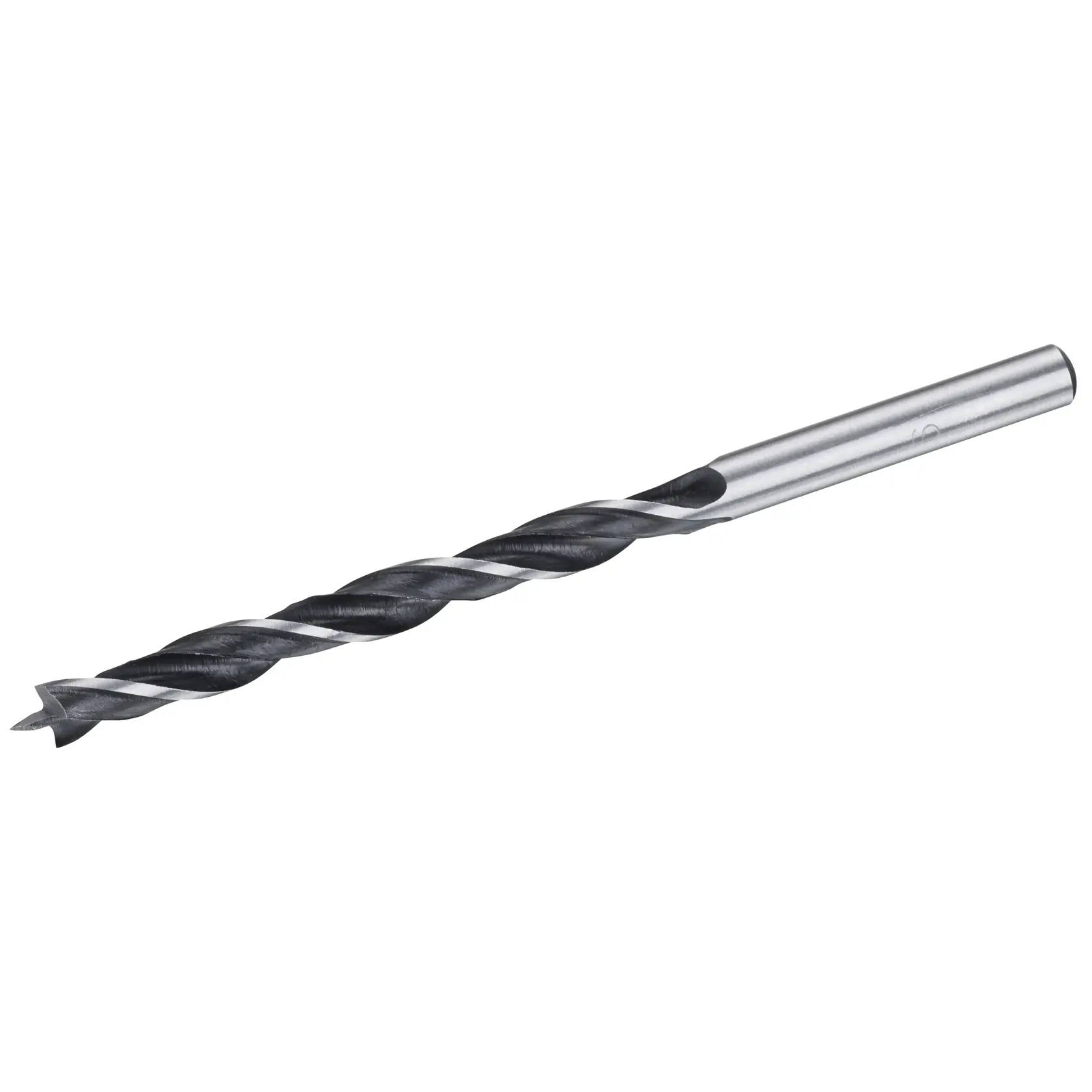STANLEY STA52016 wood drill bit, silver and black, side angle on white background.