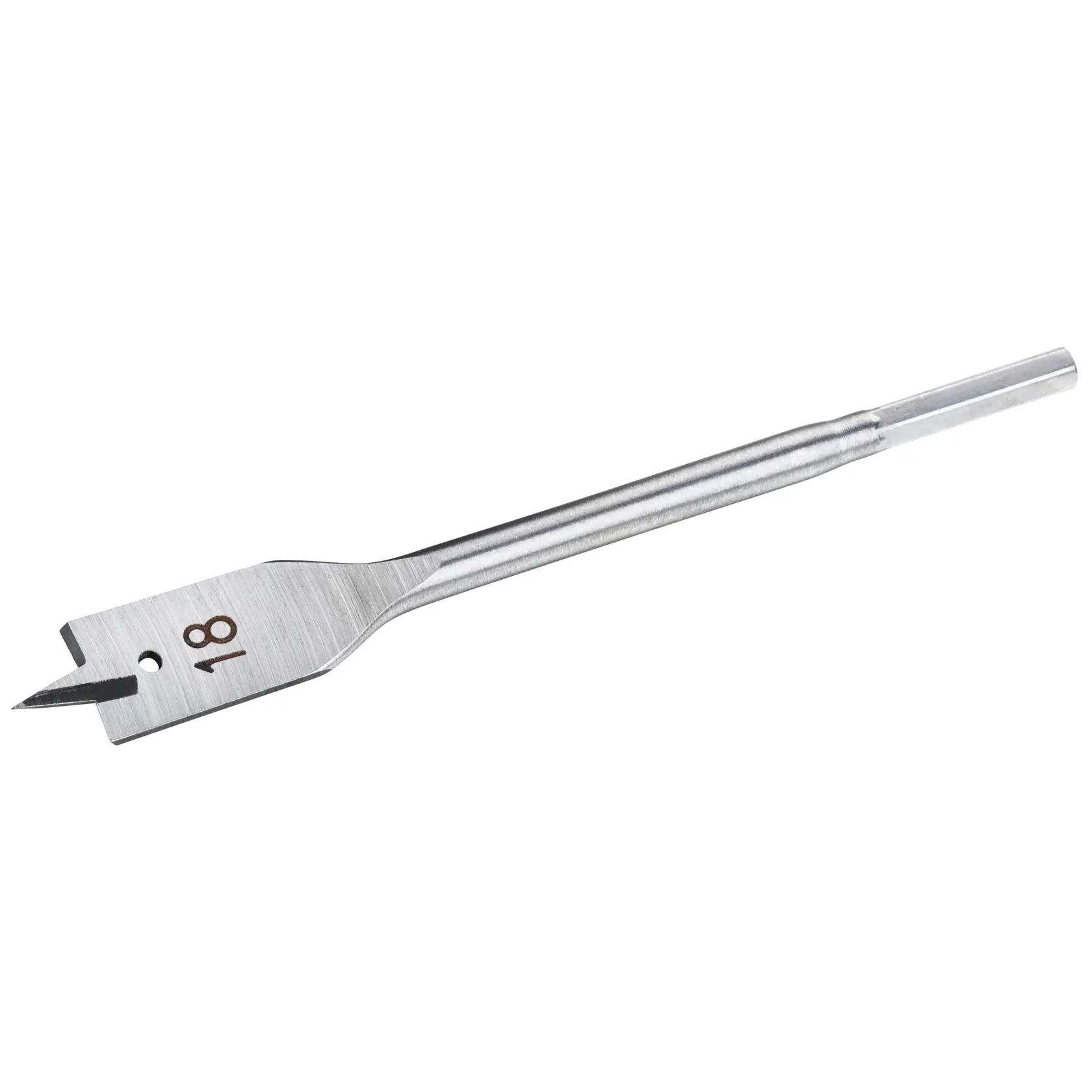 STANLEY STA52030 flat wood drill bit, 18mm size, silver finish, straight angle, on white background.