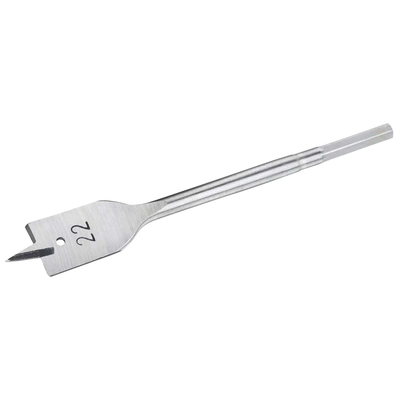 Flat spade drill bit with 22mm marking, used for woodworking and creating holes in materials.