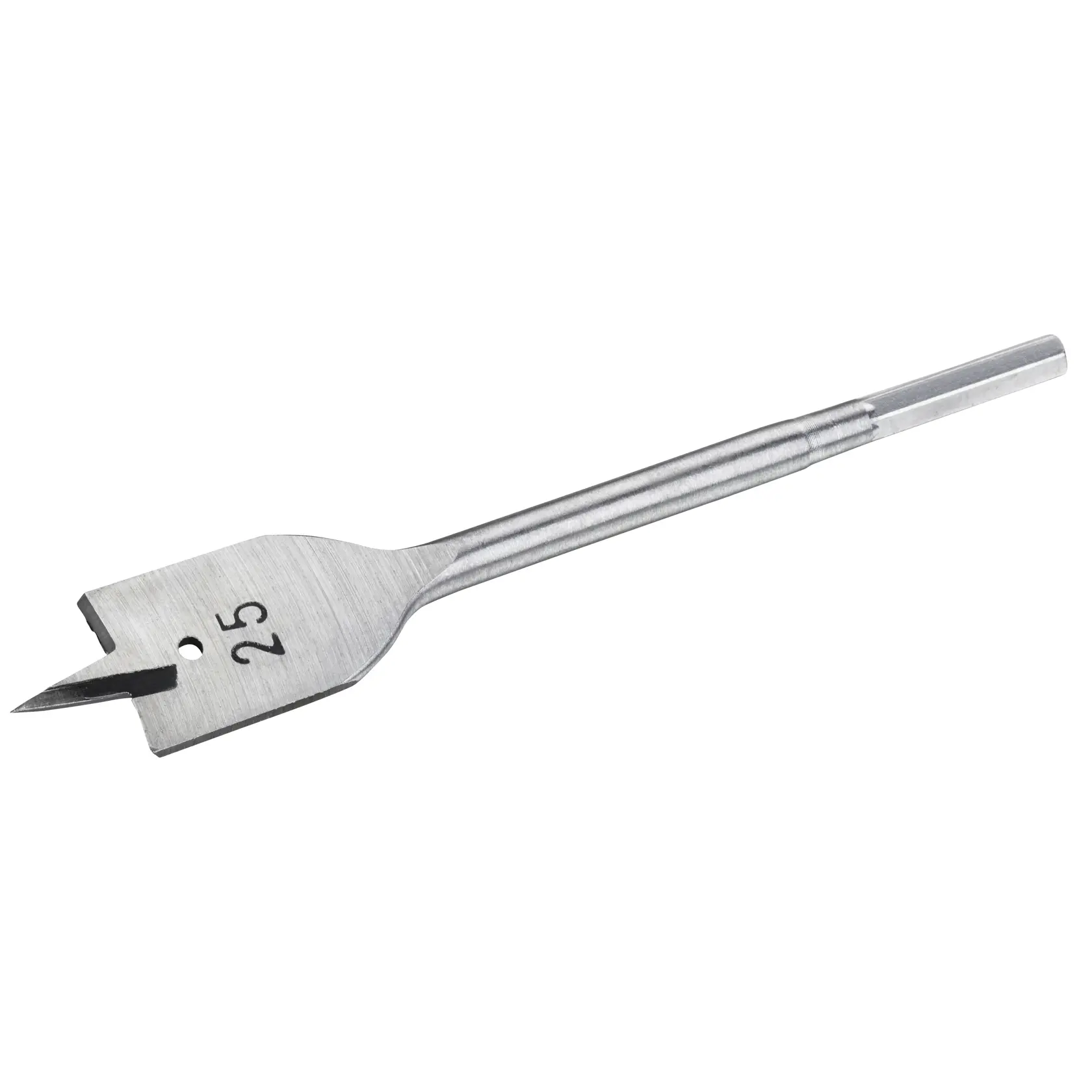 STANLEY STA52050 flat wood drill bit, 25mm size, silver, close-up on white background.