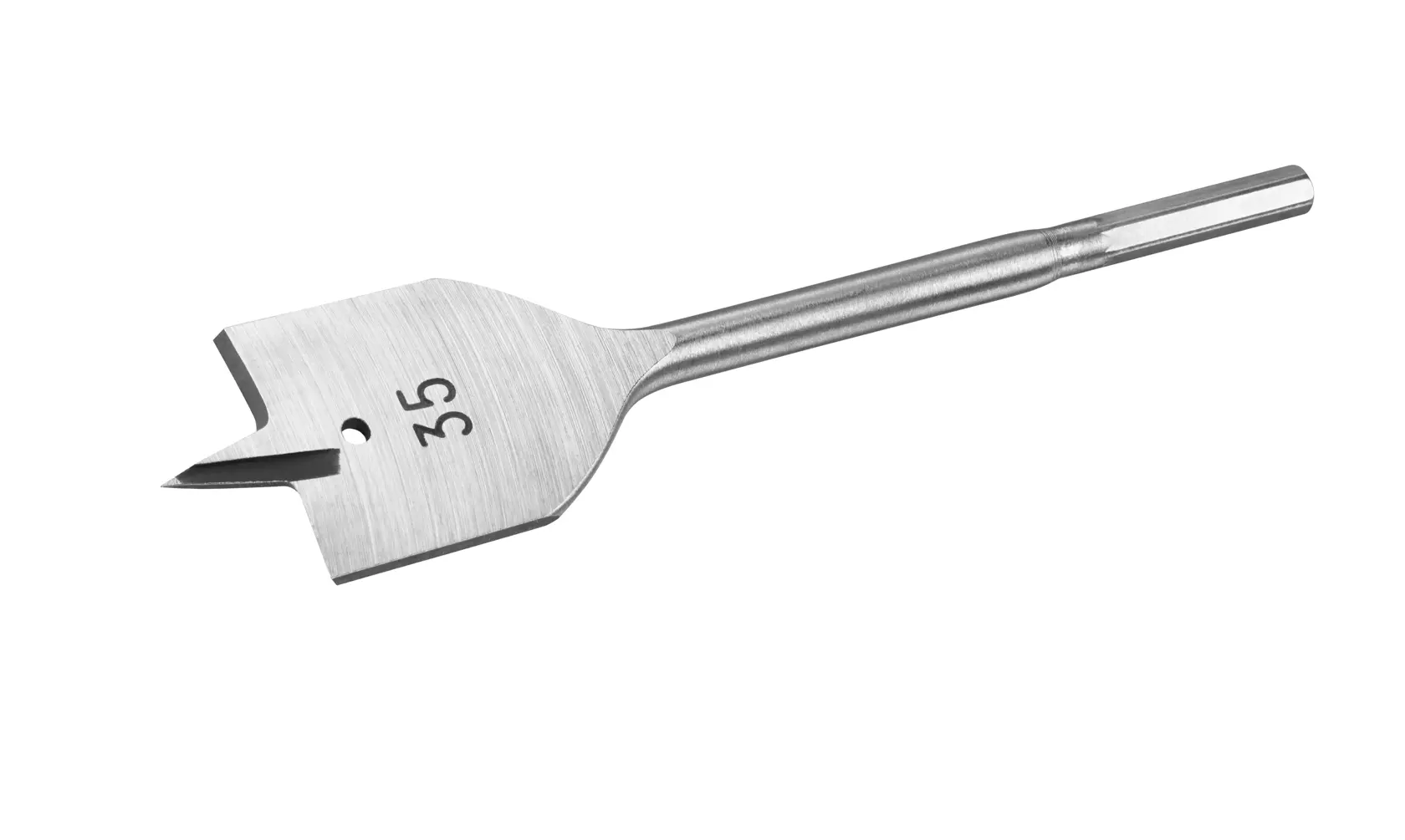 STANLEY STA52075 flat wood drill bit, silver finish, top angle photo.
