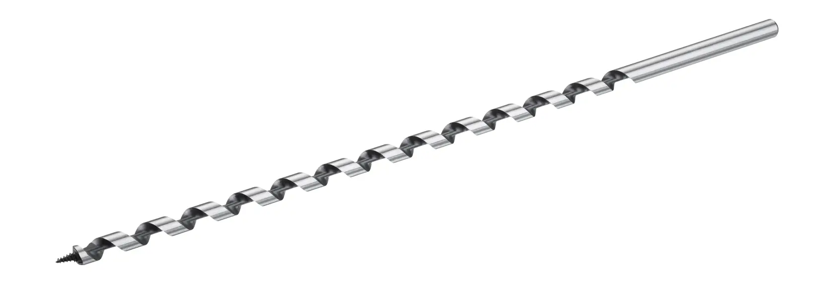 Photo of STANLEY STA52150 auger drill bit, silver, spiral design, side angle on white background.