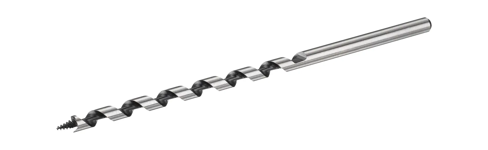 Photo of STANLEY STA52190 auger drill bit, metal spiral design, angled on white background, photography product.