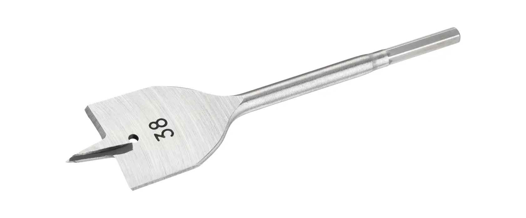STANLEY STA52205 flat wood drill bit, silver color, photographed from side on white background.