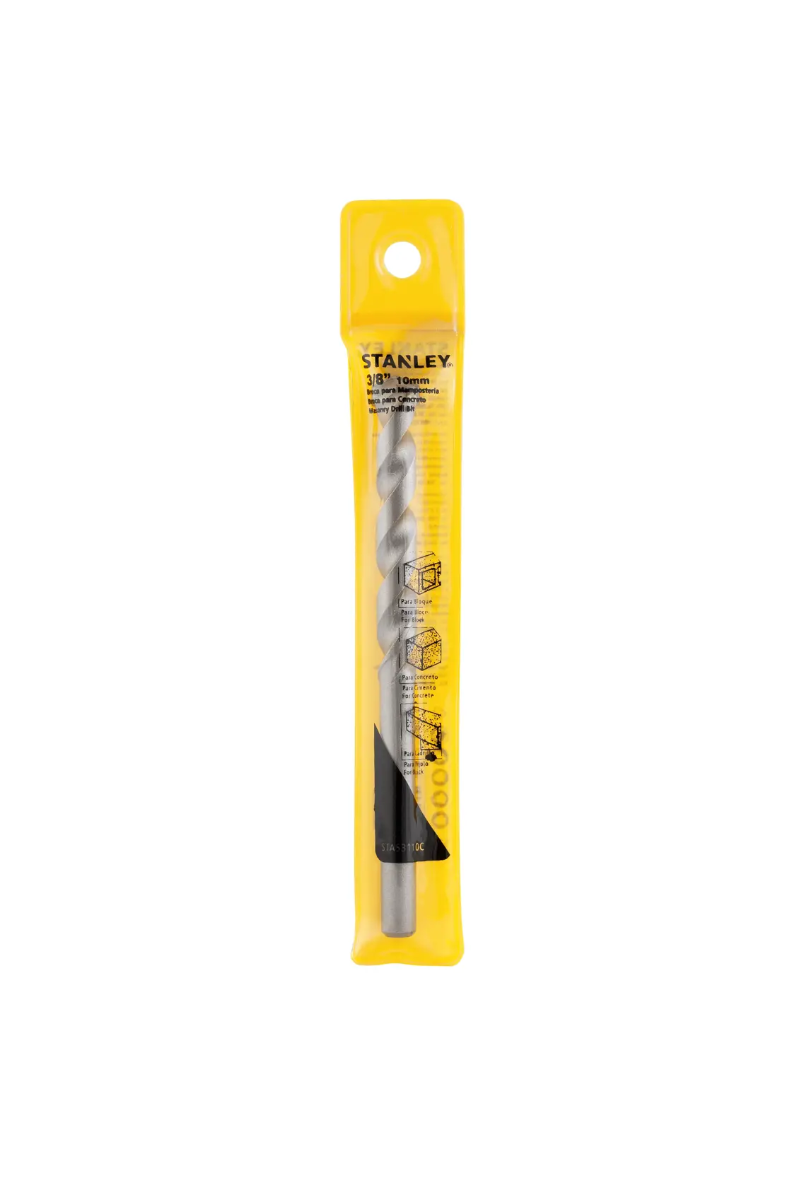 STANLEY STA53110C drill bit in yellow plastic packaging, photographed from the front on white background.