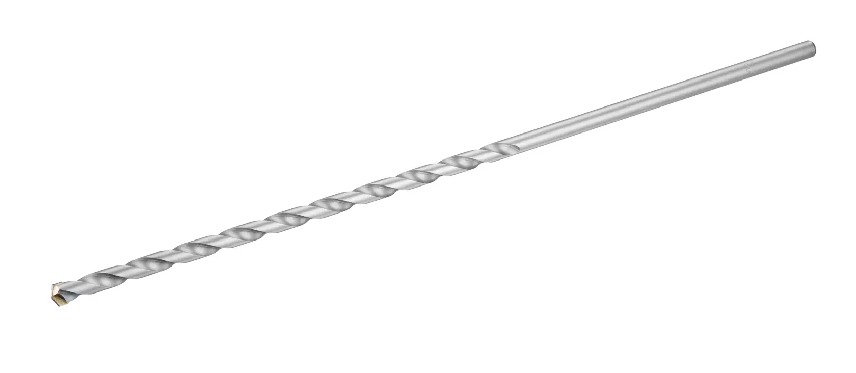 Photo of STANLEY STA53170 masonry drill bit, silver, spiral design, side angle on white background.