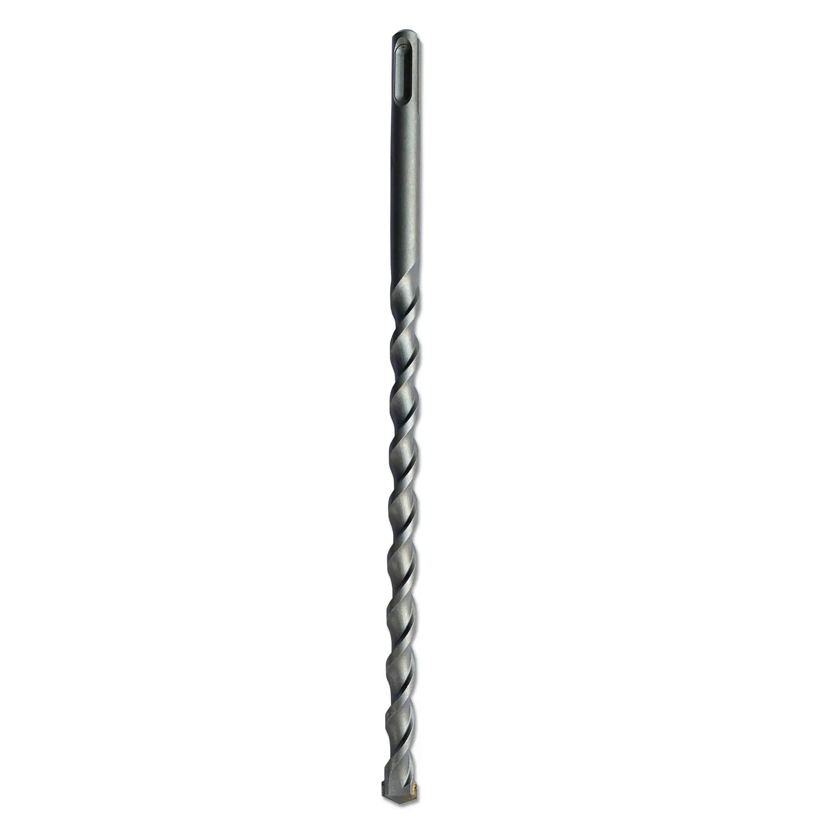 STANLEY STA54097-QZ gray masonry drill bit, straight angle, spiral flute, on white background.