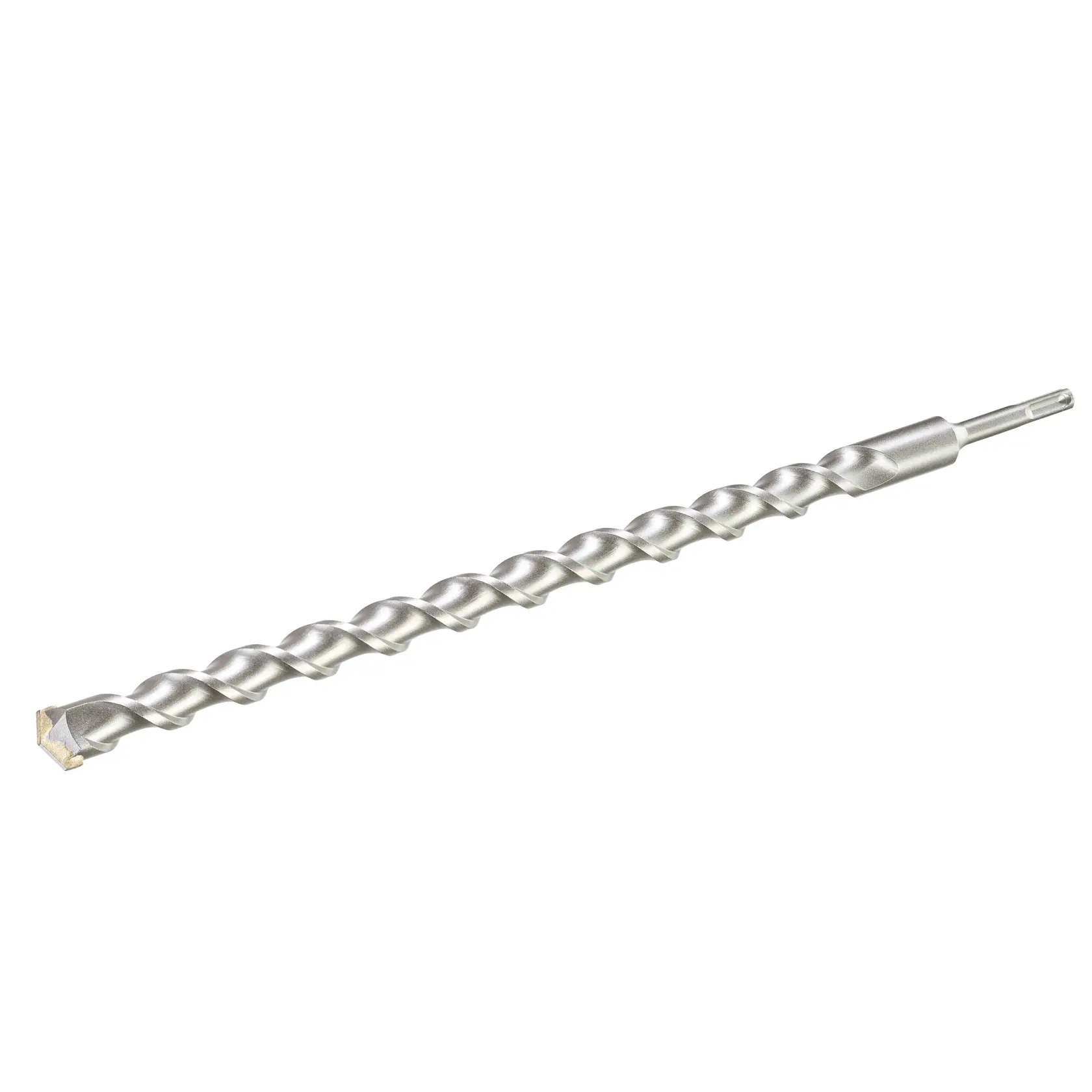 STANLEY STA54227 silver SDS-plus masonry drill bit, side angle, spiral flute design, white background.