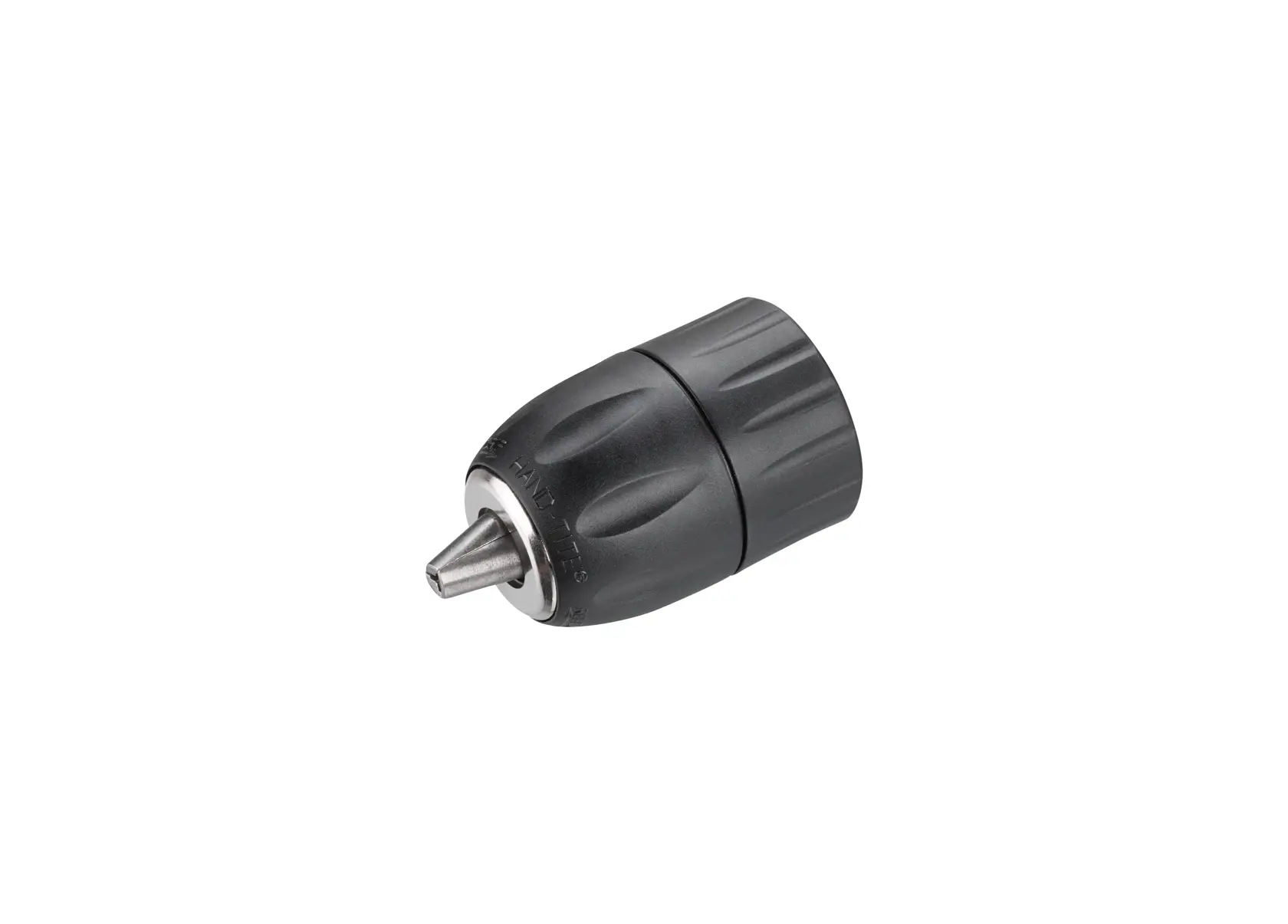 STANLEY STA66368 drill chuck in black, side angle on white background.