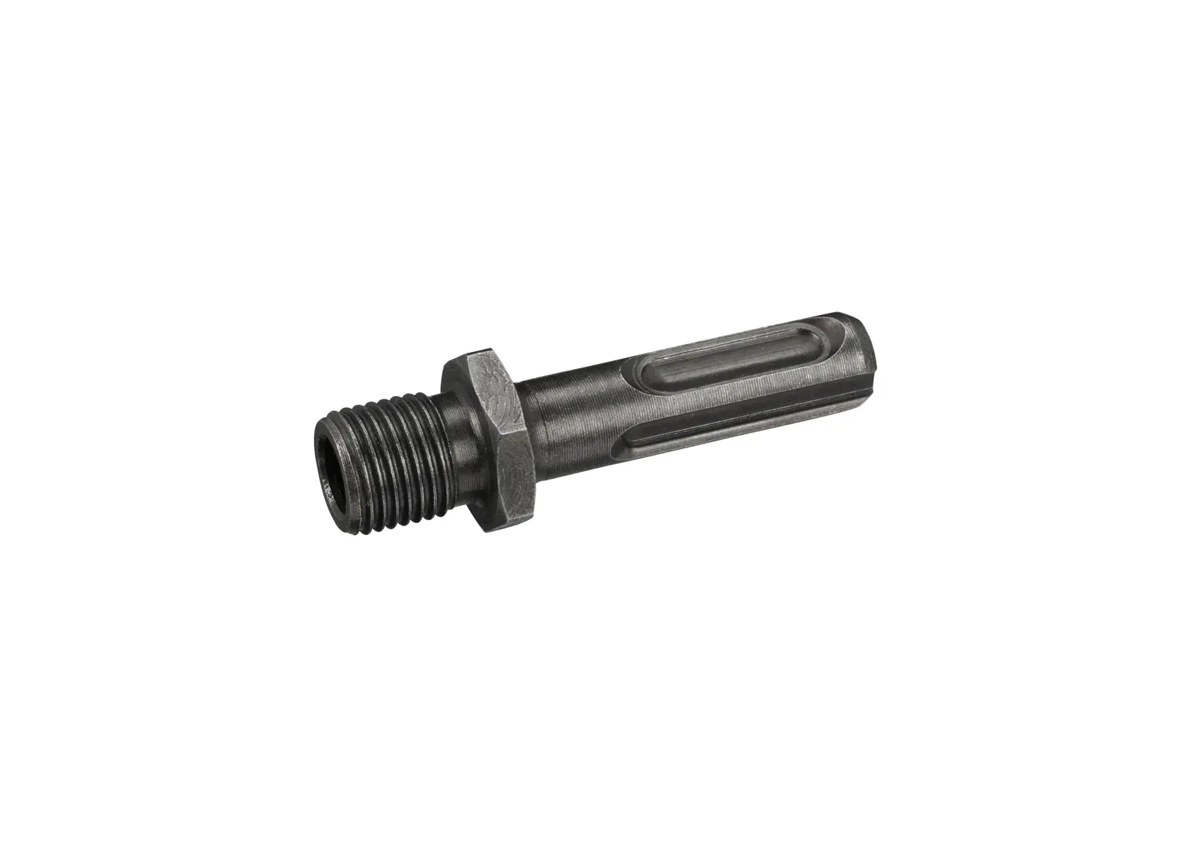 STANLEY STA66451 metal adapter with hex head and threaded end, side angle on white background.