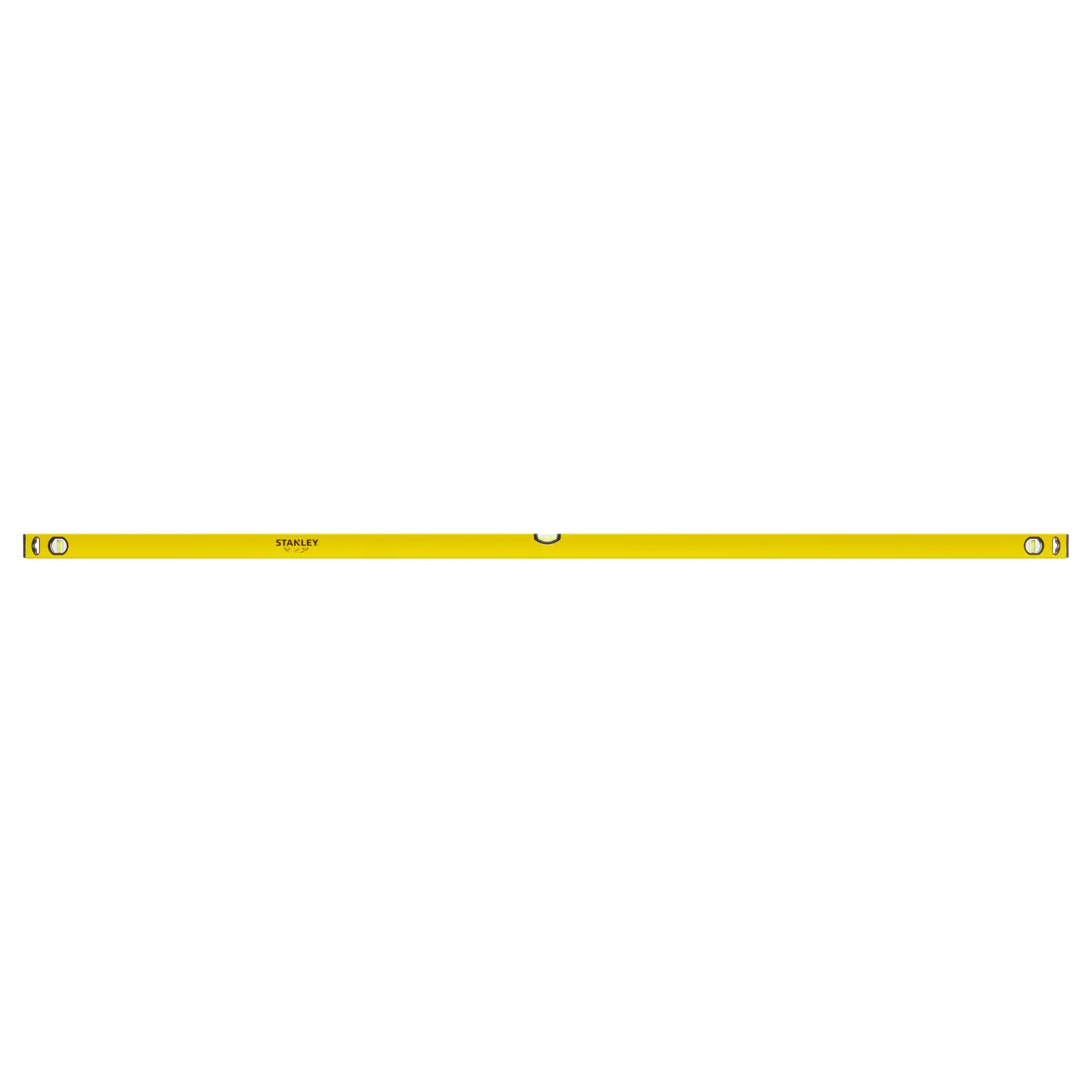 Stanley STHT1-43109 spirit level, yellow, side view on white background.