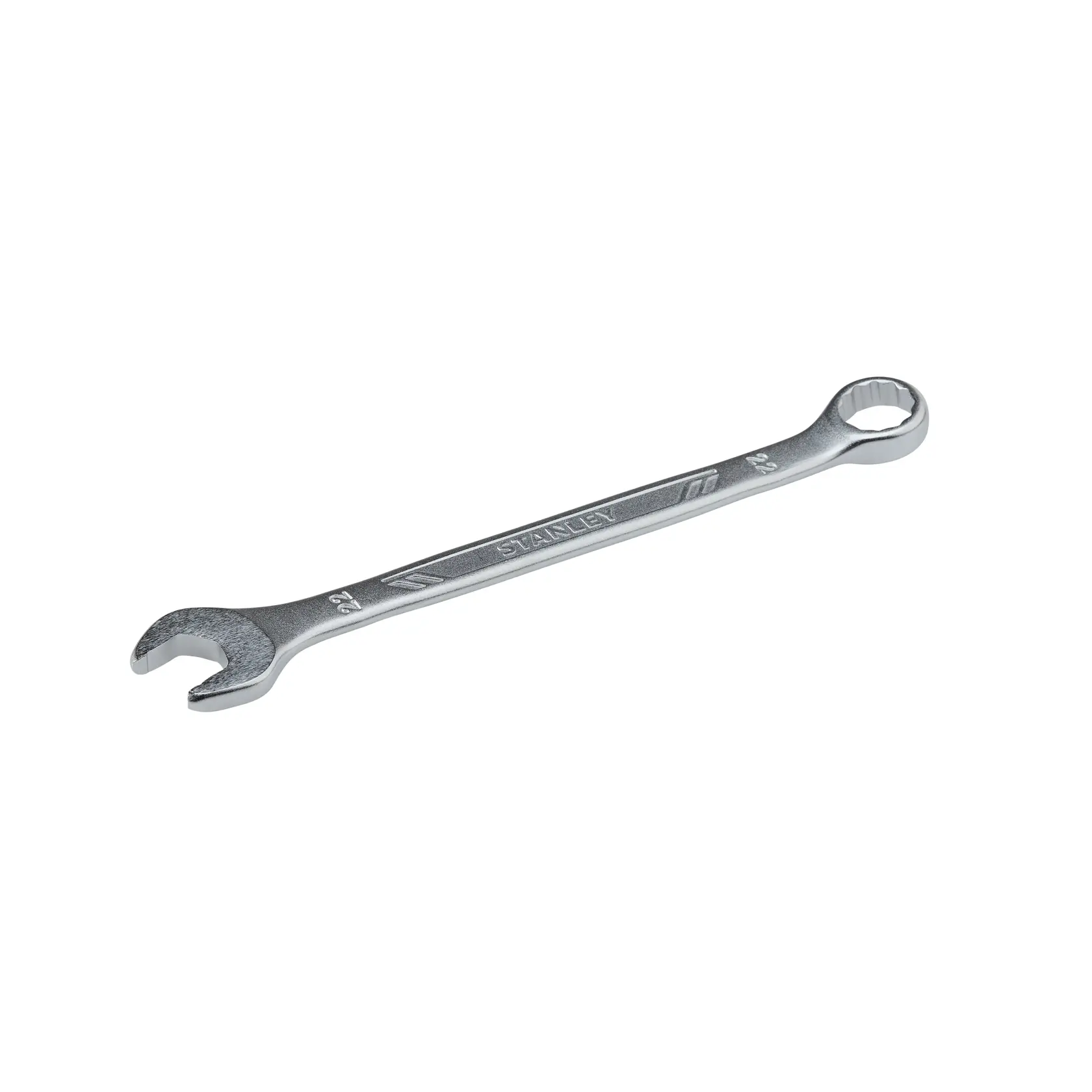 Stanley STMT72819 silver combination wrench side angle on white background.