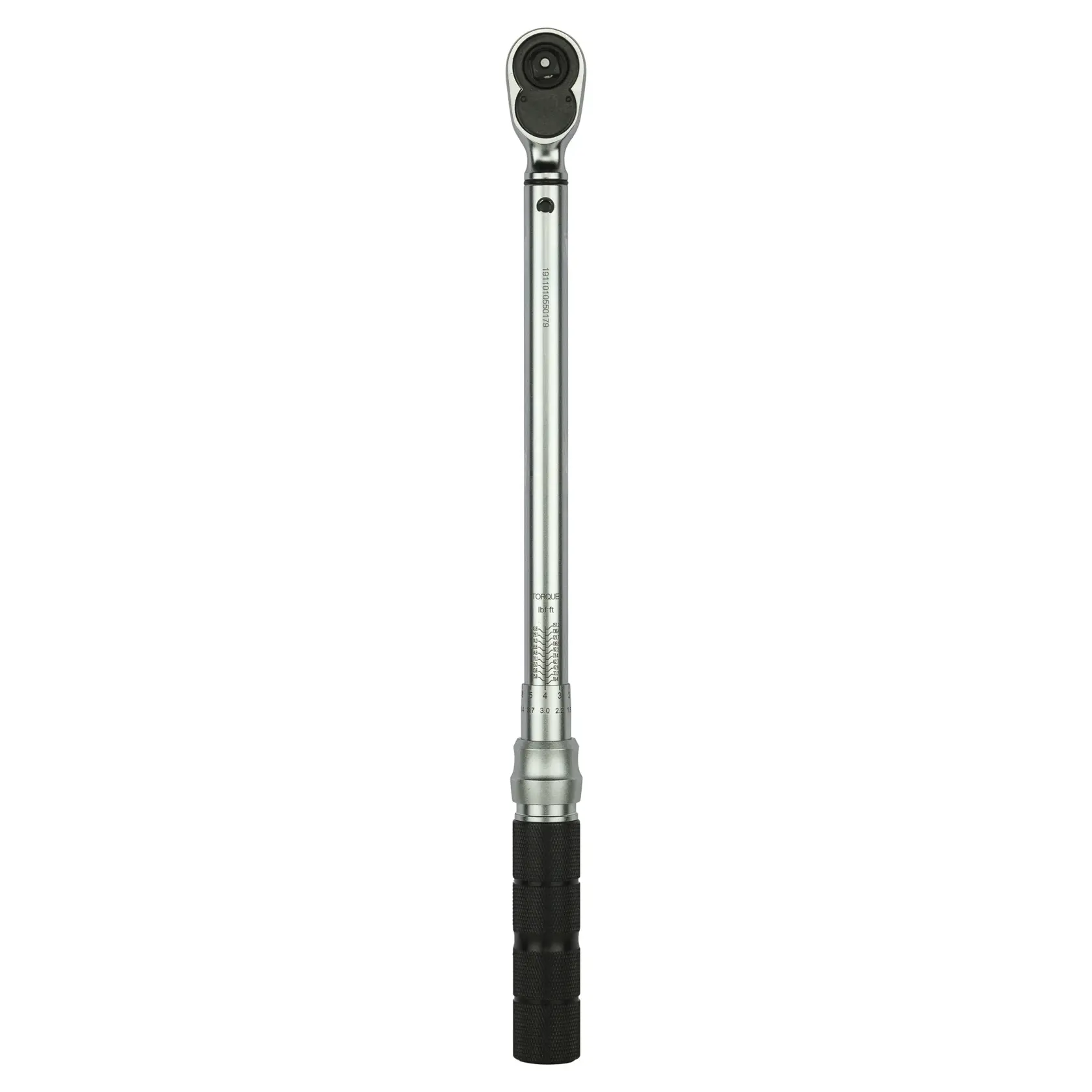 Stanley torque wrench with a metal shaft and black textured handle, shown vertically against a white background.