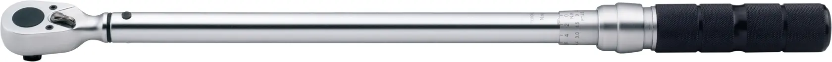 STANLEY STMT73591-8 torque wrench with long chrome handle and black grip, side angle on white background.