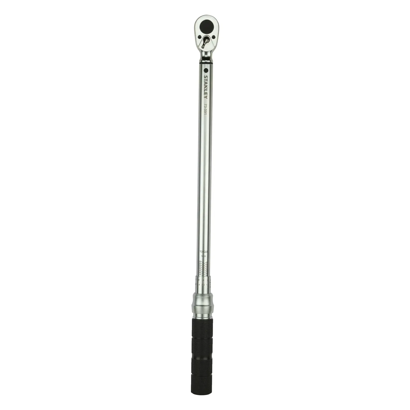 STANLEY STMT73591-8 torque wrench with silver body and black textured handle, front angle on white background.