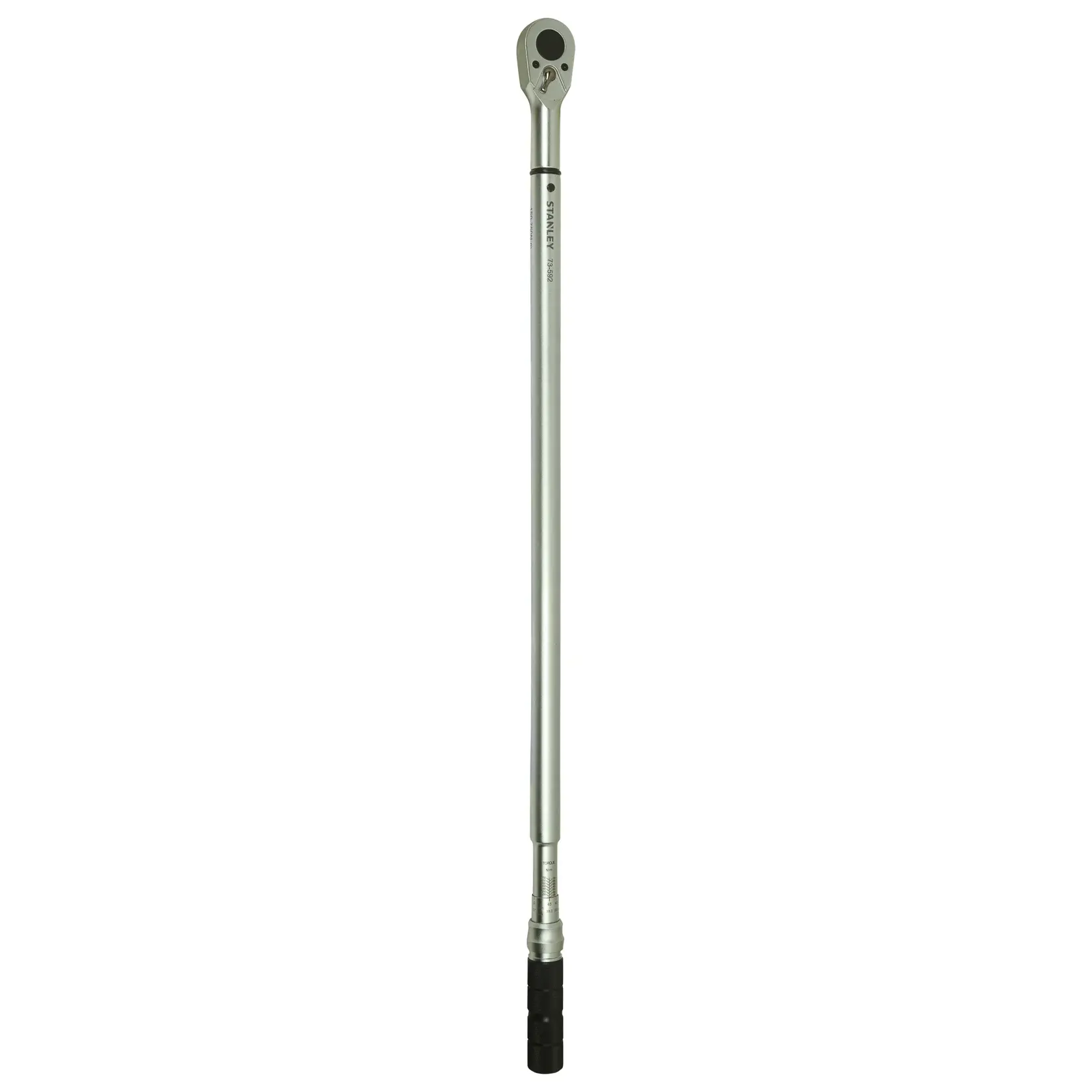 Stanley torque wrench with long handle, used for precise tightening of bolts and nuts in automotive or mechanical work.
