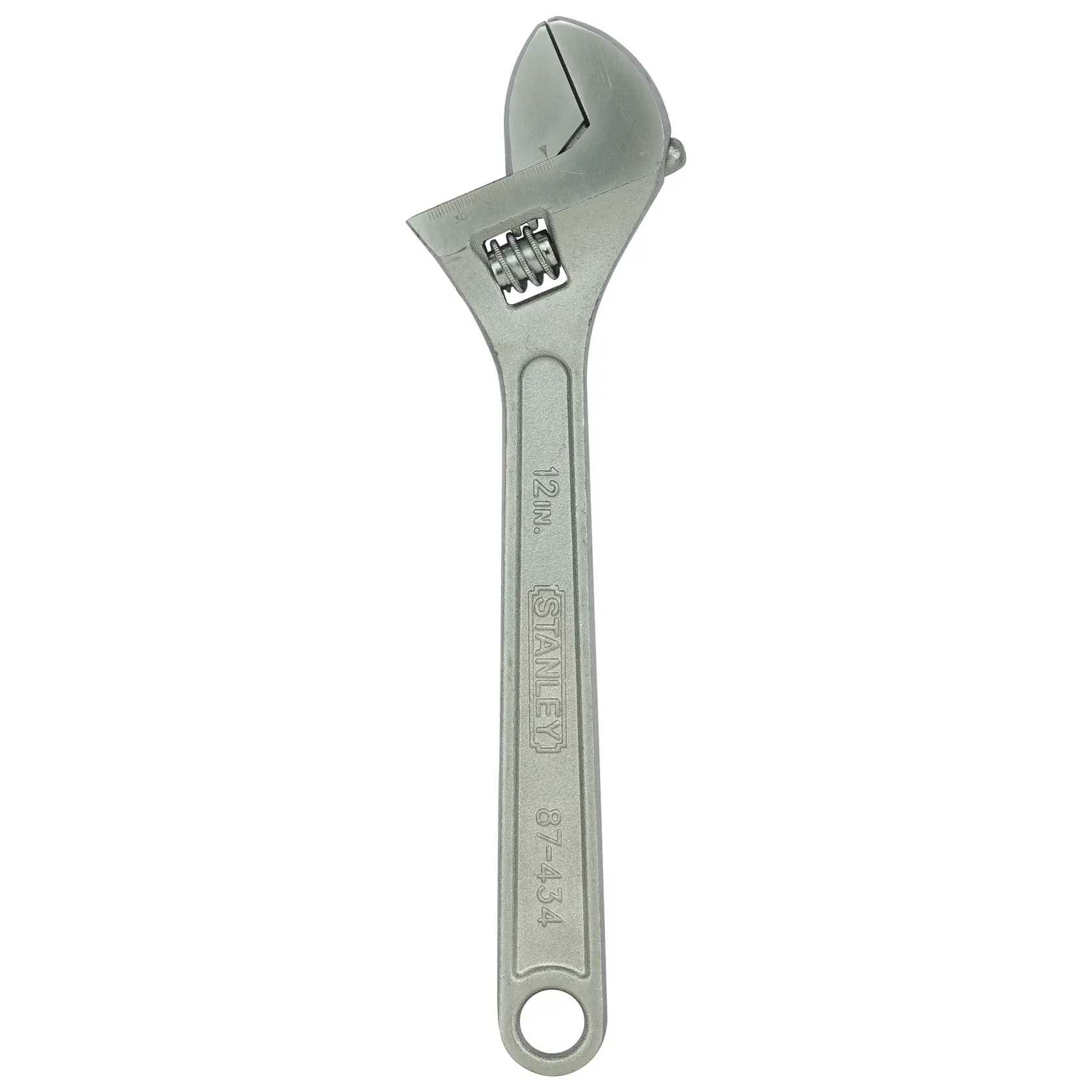 Stanley adjustable wrench, 12 inch, metal tool with movable jaw for tightening or loosening nuts.