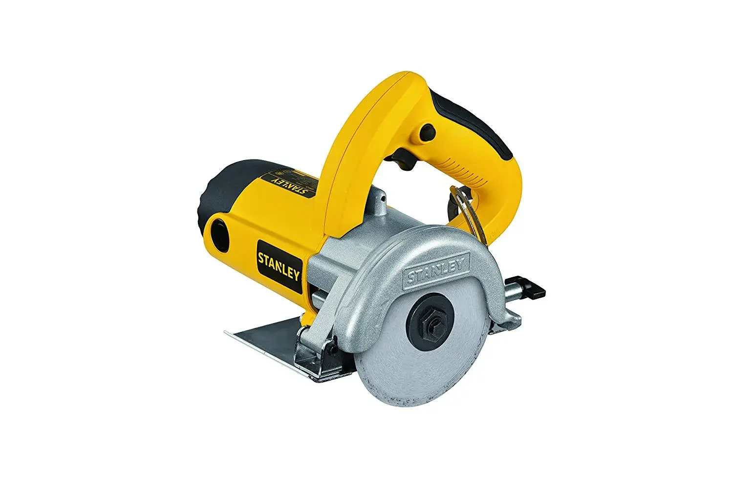 STANLEY STSP125-KR circular saw, yellow and black, side angle on white background, power tool category.
